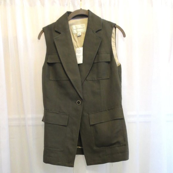 Banana Republic Olive Green Linen Safari Vest NWT size 4 - Picture 3 of 7
